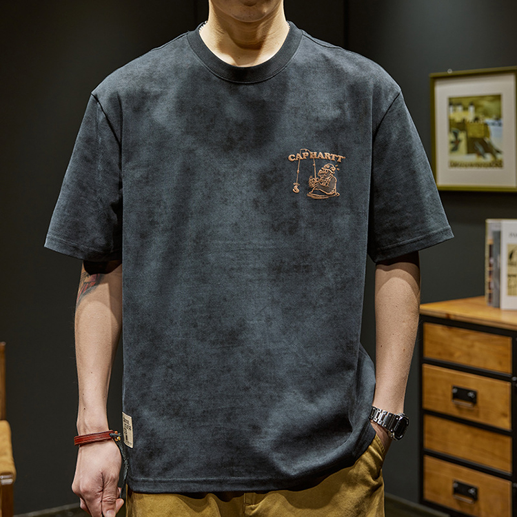 男士寬鬆大尺寸趣味卡通印花純棉短袖T恤(4色)