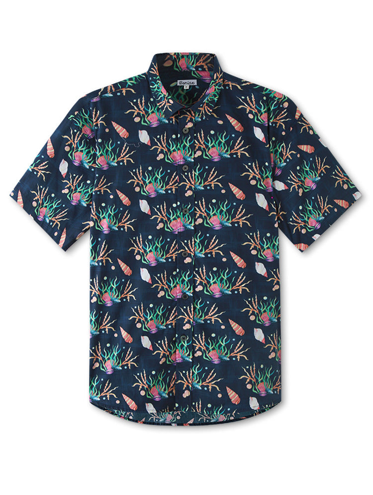 Conch Waterweed Short Sleeve Beach Shirt for Men - Bonlax