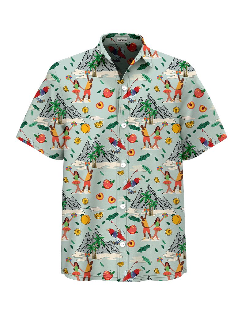 男士熱帶島嶼派對主題短袖襯衫