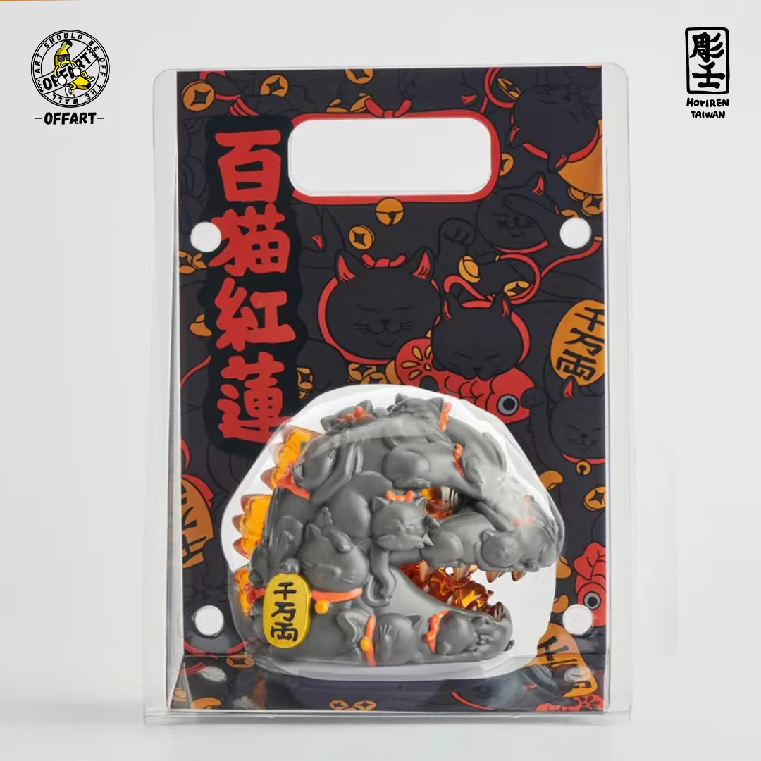 OFFART X Horiren Red Flame Hundred Cats Mini Bust Fortune White / Black