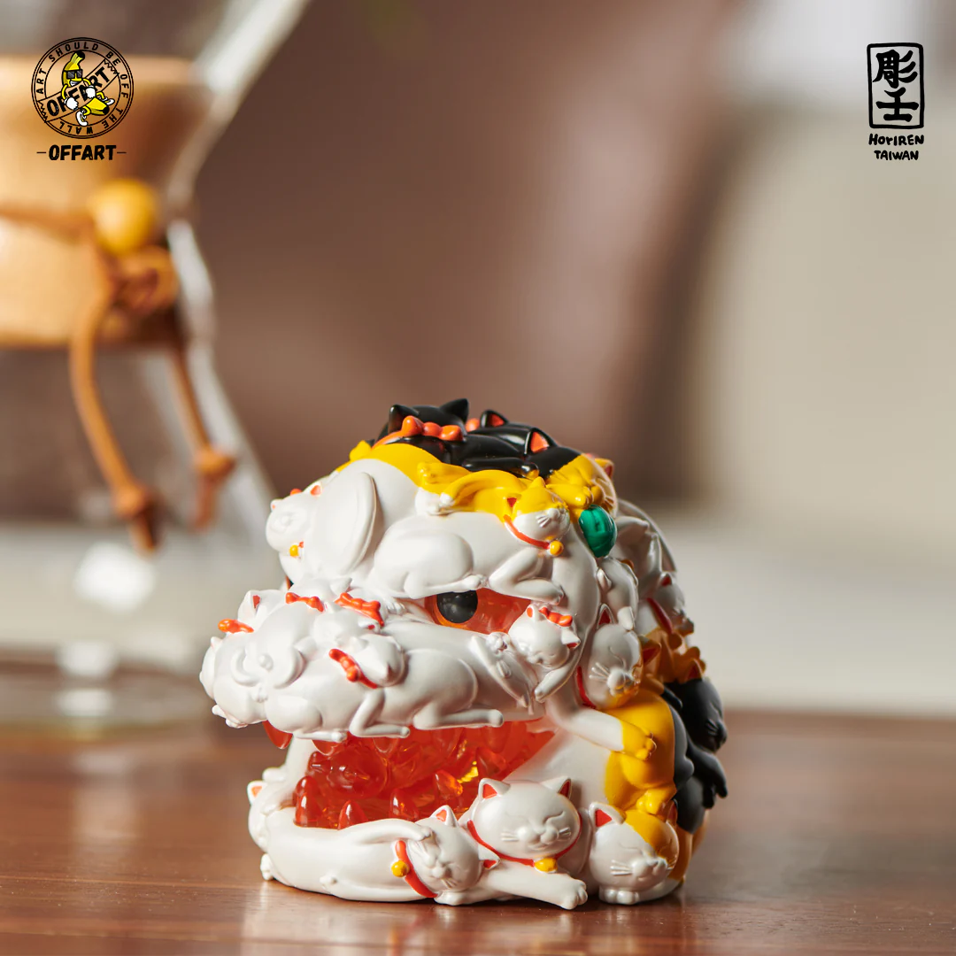 OFFART X Horiren Red Flame Hundred Cats Mini Bust Fortune White / Black