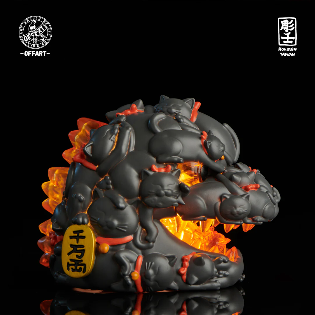 OFFART X Horiren Red Flame Hundred Cats Mini Bust Fortune White / Black