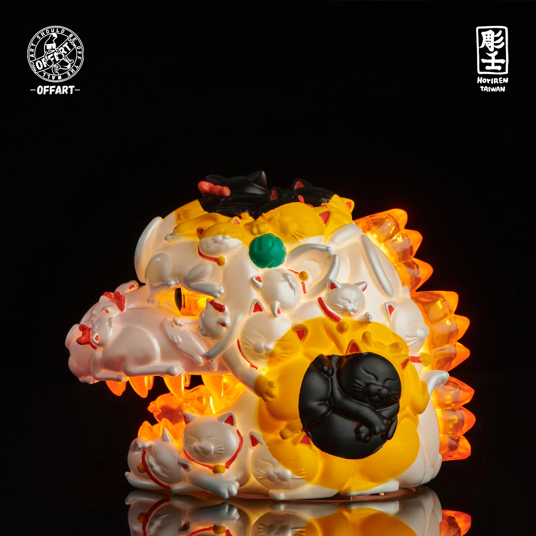 OFFART X Horiren Red Flame Hundred Cats Mini Bust Fortune White / Black