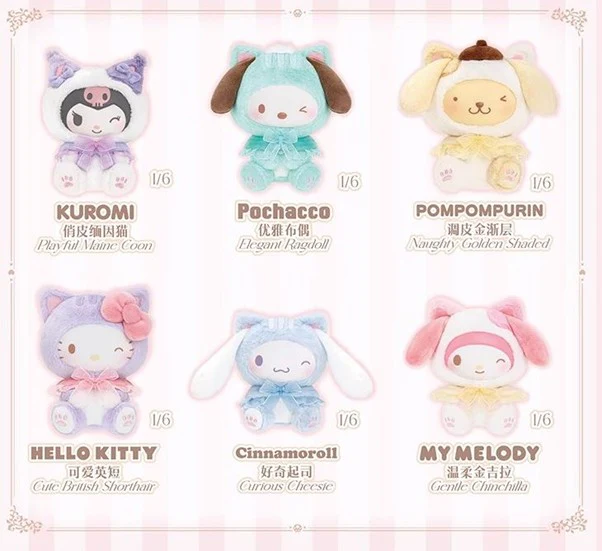 Sanrio Characters Play with Kittens Series Plush Pendant Blind Box