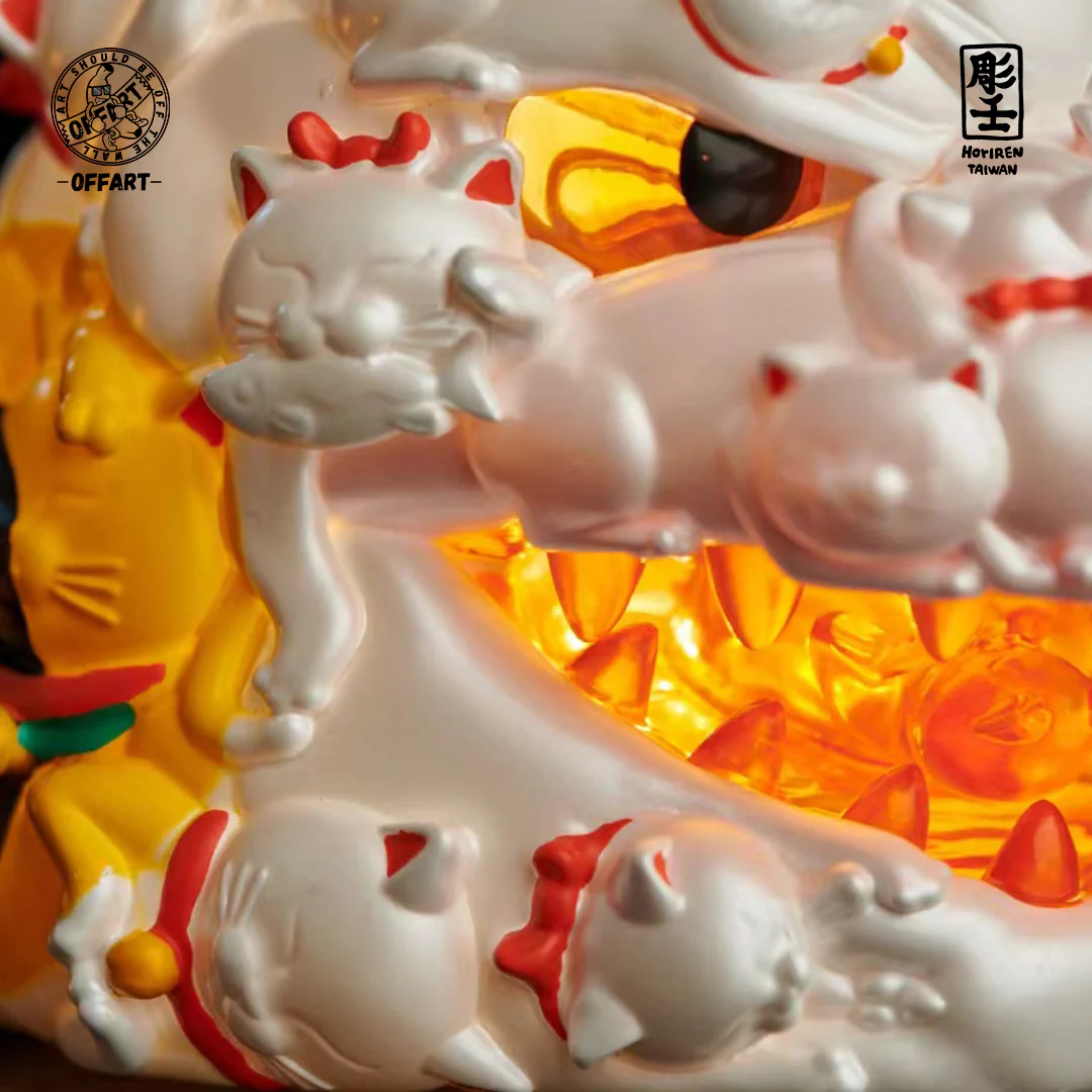 OFFART X Horiren Red Flame Hundred Cats Mini Bust Fortune White / Black