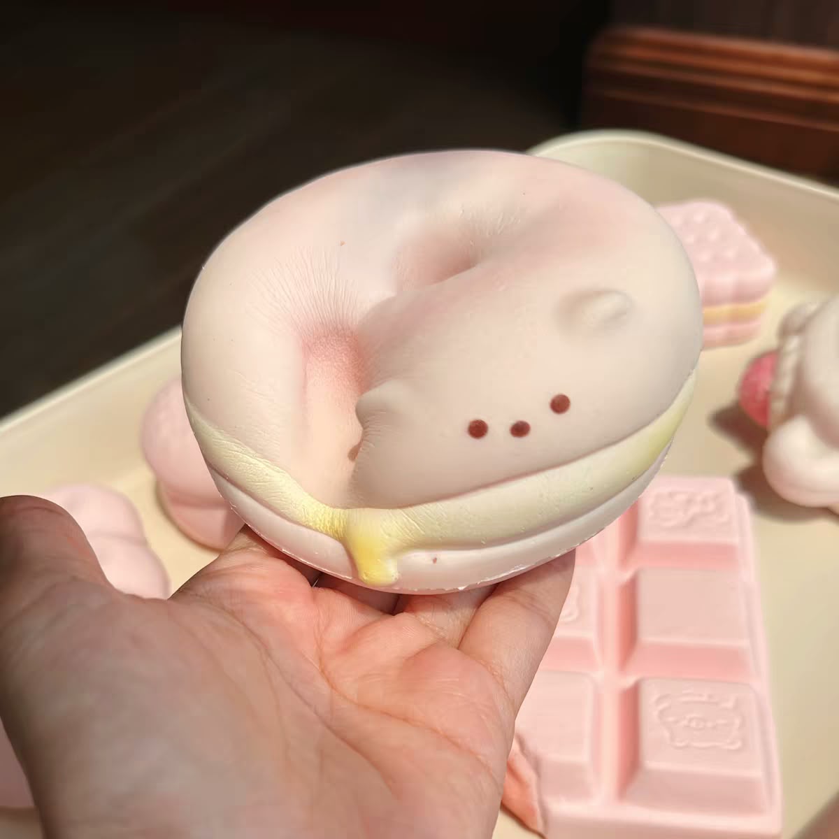 Pink Little Bear Bagel Squishy