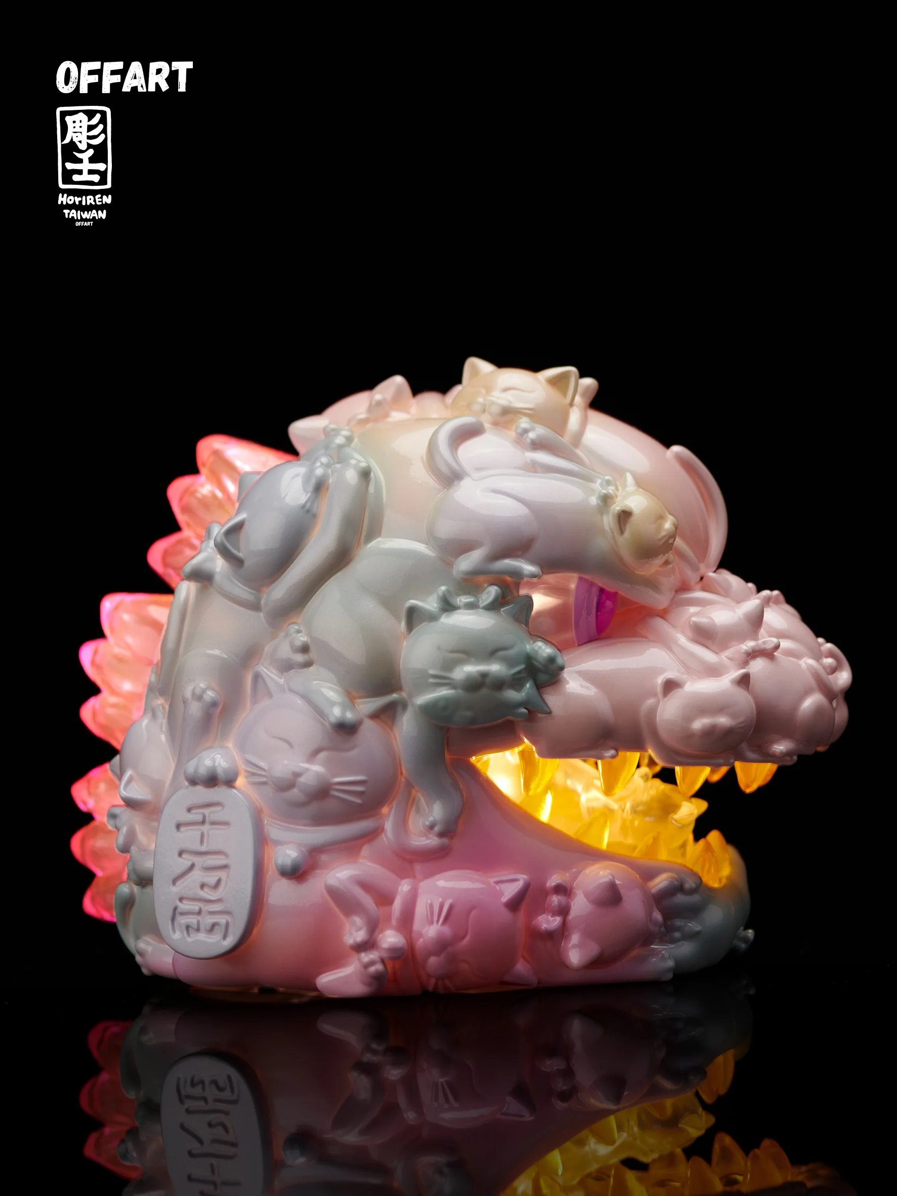 OFFART X Horiren Red Flame Hundred Cats Mini Fortune Head Statue -Super Sweet Candy