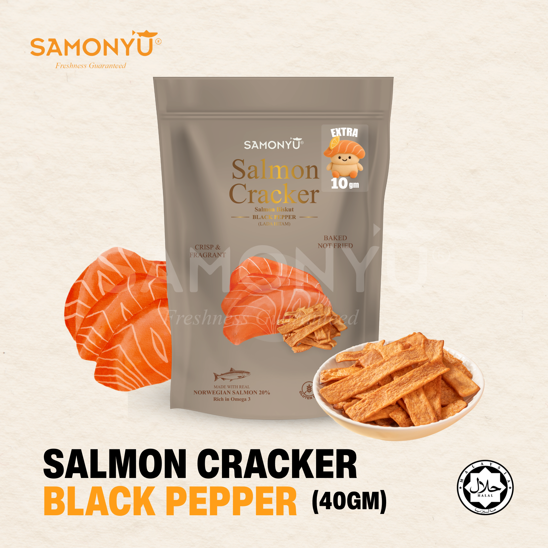【SAMONYU】BLACKPEPPER SALMON BISCUITS (40GM)