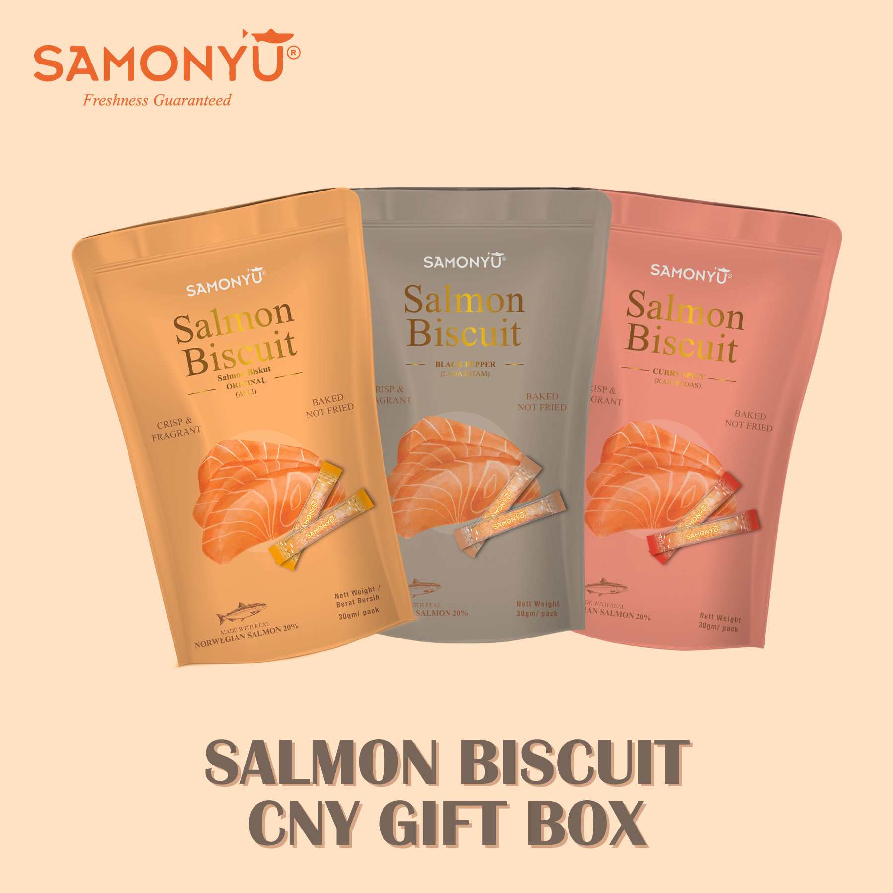 SALMON BISCUITS MIX 【NEW YEAR PACKAGE】3PKT/BOX with FREE DELIVERY