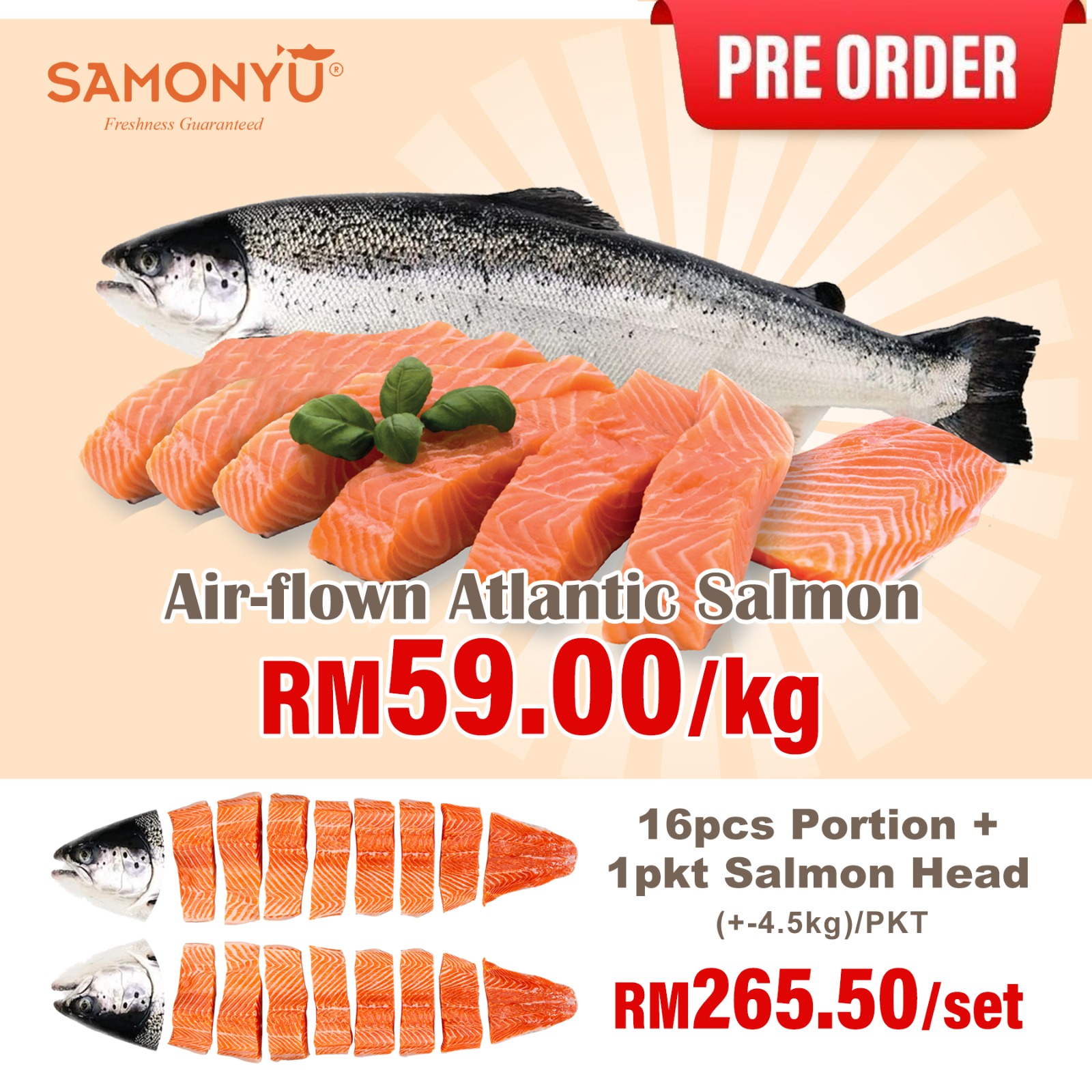 【NORWAY挪威】AIR-FLOWN FRESH ATLANTIC SALMON (WHOLE FISH 16PCS) 新鲜大西洋三文鱼 (+/- 4-5KG) 【PREORDER】