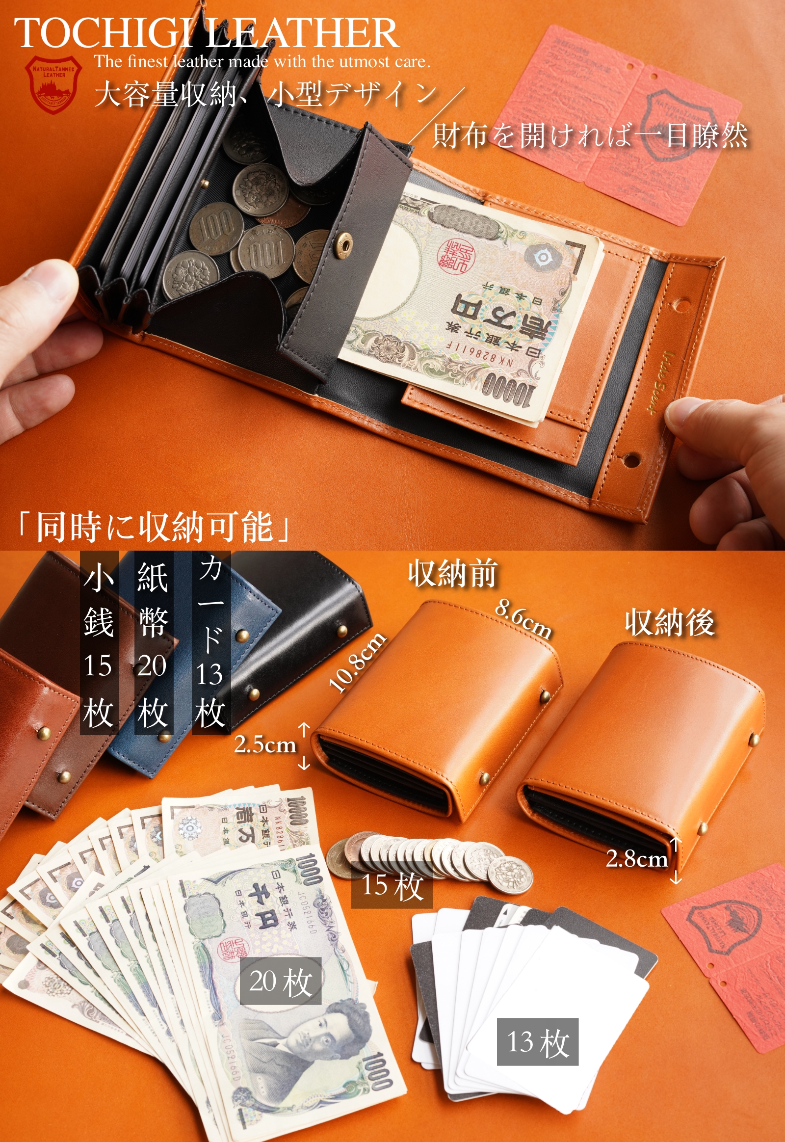 （これは模倣品）日本の栃木レザー m➕ 財布 エムピウの二つ折り財布 millefoglie P25 ミッレフォッリエ2 箱型の小銭入れ 