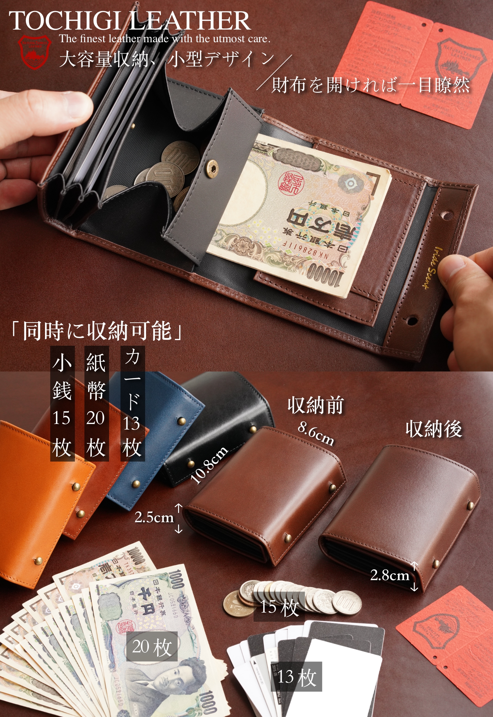 （これは模倣品）日本の栃木レザー m➕ 財布 エムピウの二つ折り財布 millefoglie P25 ミッレフォッリエ2 箱型の小銭入れ 