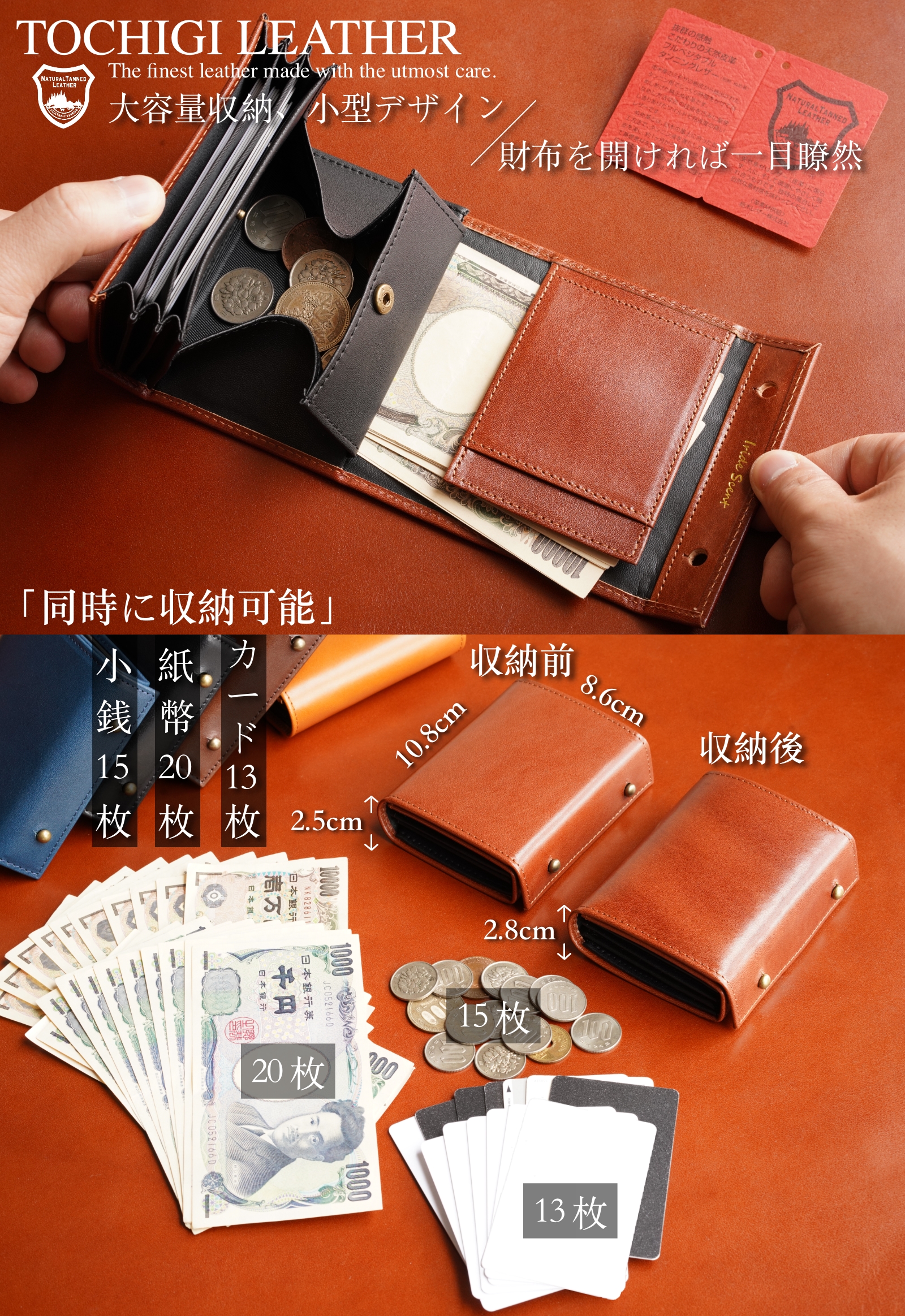 （これは模倣品）日本の栃木レザー m➕ 財布 エムピウの二つ折り財布 millefoglie P25 ミッレフォッリエ2 箱型の小銭入れ 