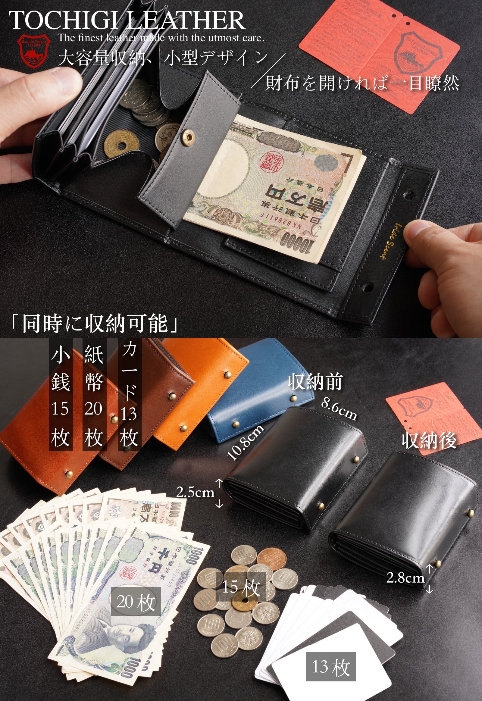 （これは模倣品）日本の栃木レザー m➕ 財布 エムピウの二つ折り財布 millefoglie P25 ミッレフォッリエ2 箱型の小銭入れ 