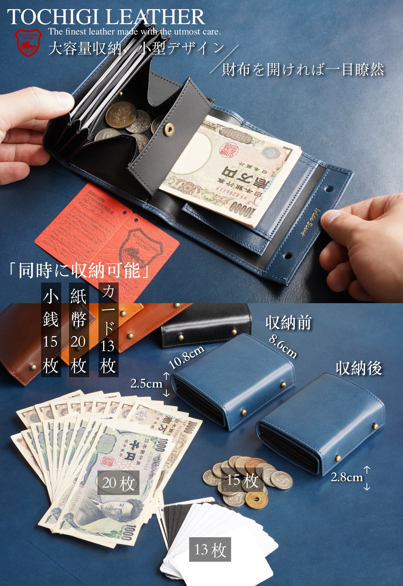 （これは模倣品）日本の栃木レザー m➕ 財布 エムピウの二つ折り財布 millefoglie P25 ミッレフォッリエ2 箱型の小銭入れ 