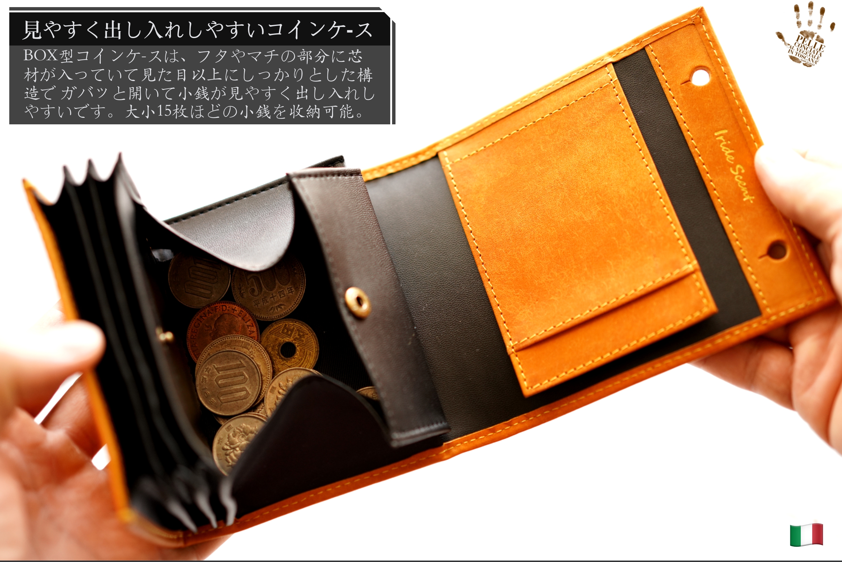 （これは模倣品）m+ 財布 エムピウの二つ折り財布 millefoglie P25 ミッレフォッリエ2 箱型の小銭入れ pueblo