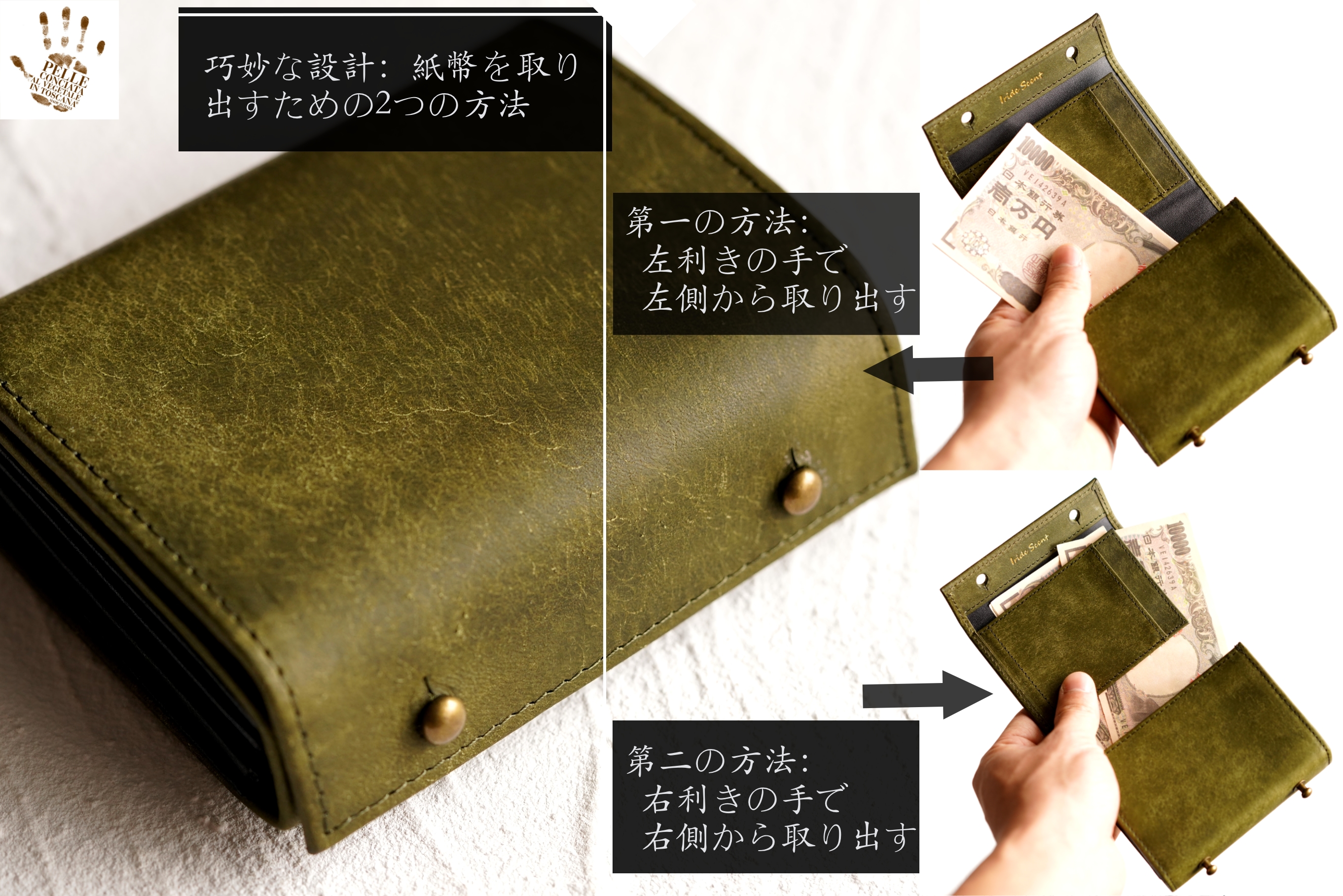 （これは模倣品）m+ 財布 エムピウの二つ折り財布 millefoglie P25 ミッレフォッリエ2 箱型の小銭入れ pueblo