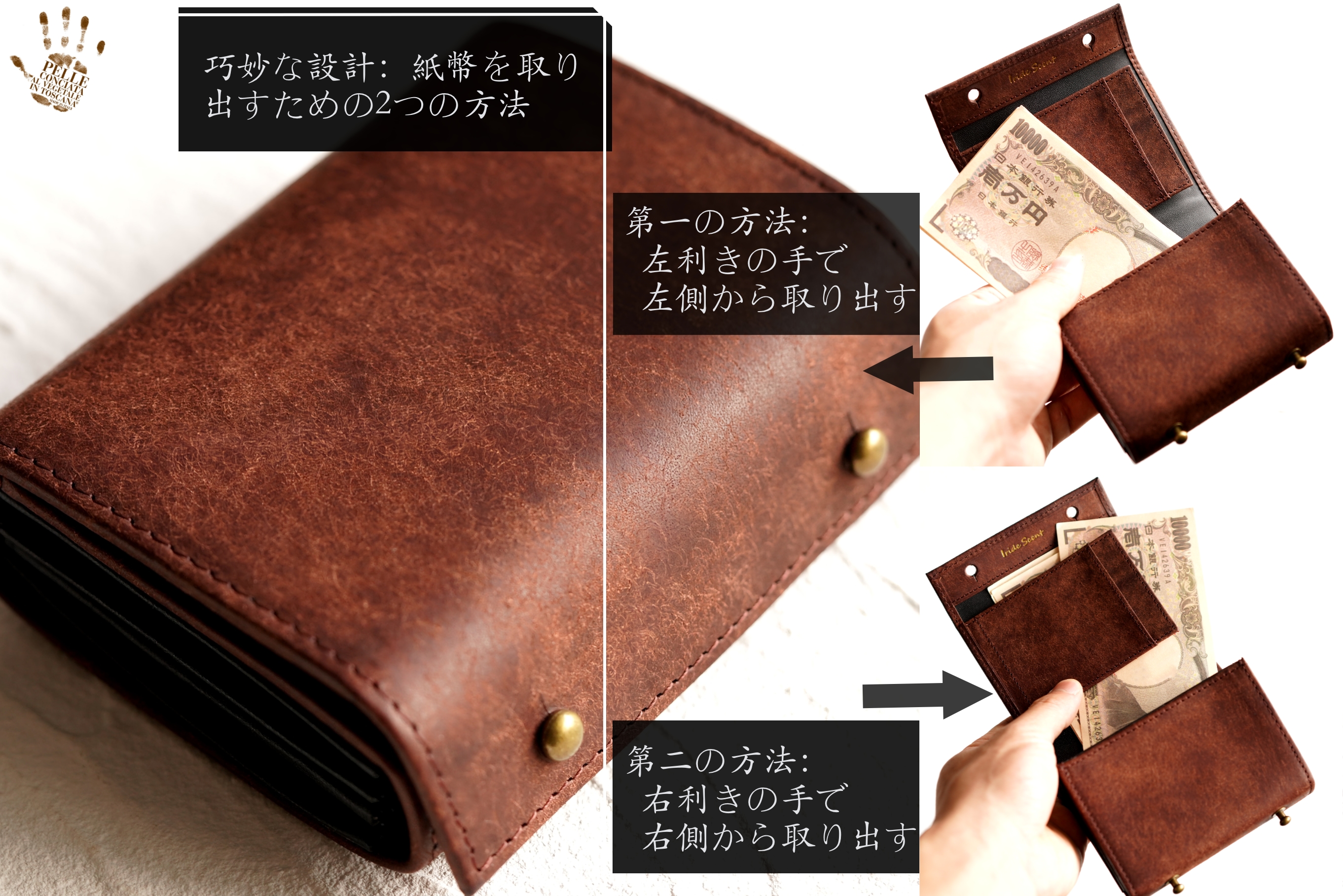 （これは模倣品）m+ 財布 エムピウの二つ折り財布 millefoglie P25 ミッレフォッリエ2 箱型の小銭入れ pueblo