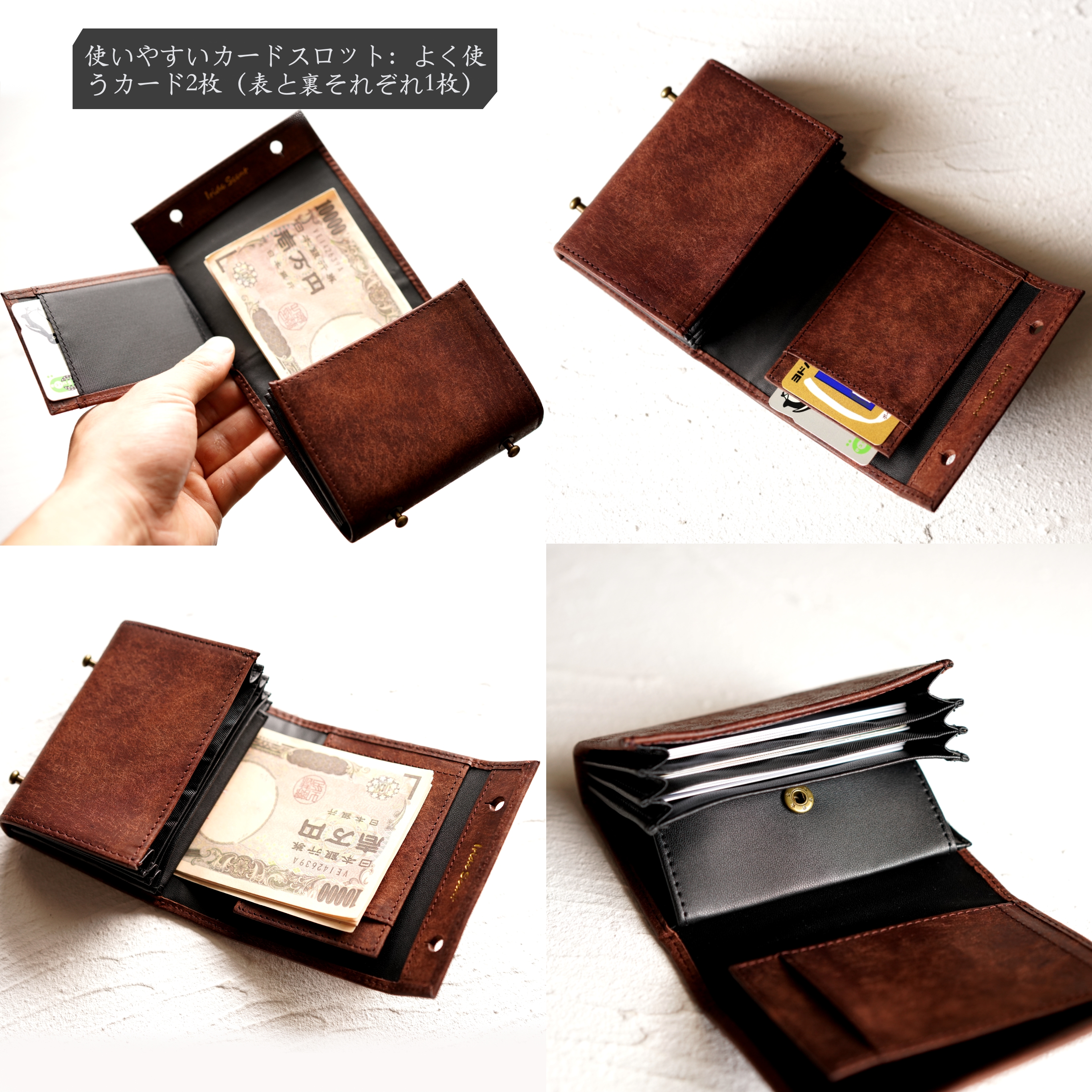 （これは模倣品）m+ 財布 エムピウの二つ折り財布 millefoglie P25 ミッレフォッリエ2 箱型の小銭入れ pueblo