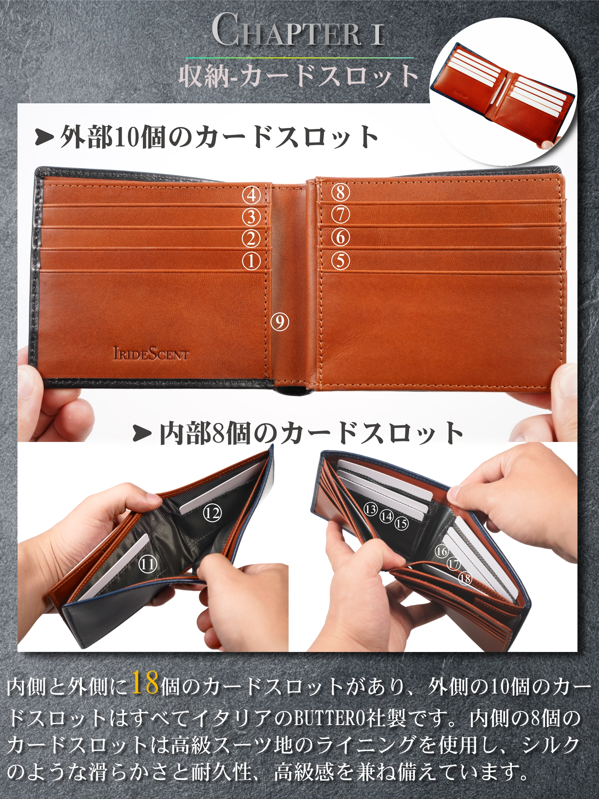 二つ折り財布 栃木レザー イタリアン BUTTERO ボックス型 