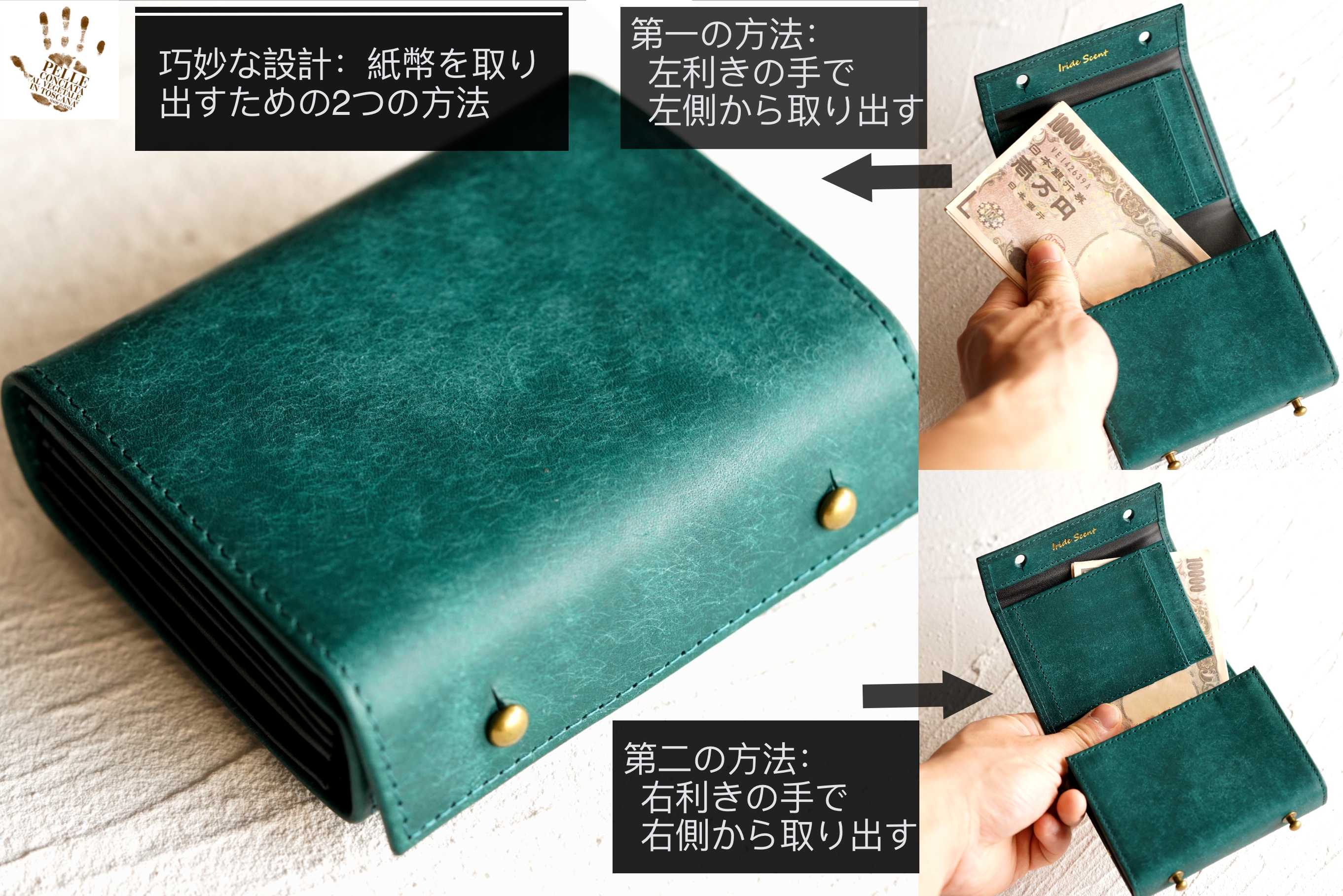 （これは模倣品）m+ 財布 エムピウの二つ折り財布 millefoglie P25 ミッレフォッリエ2 箱型の小銭入れ pueblo