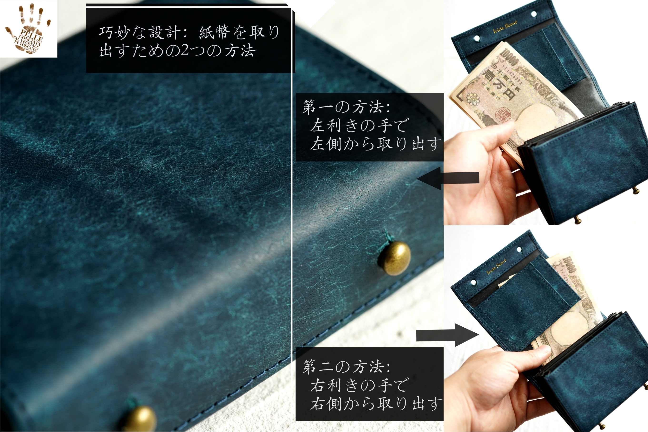 （これは模倣品）m+ 財布 エムピウの二つ折り財布 millefoglie P25 ミッレフォッリエ2 箱型の小銭入れ pueblo