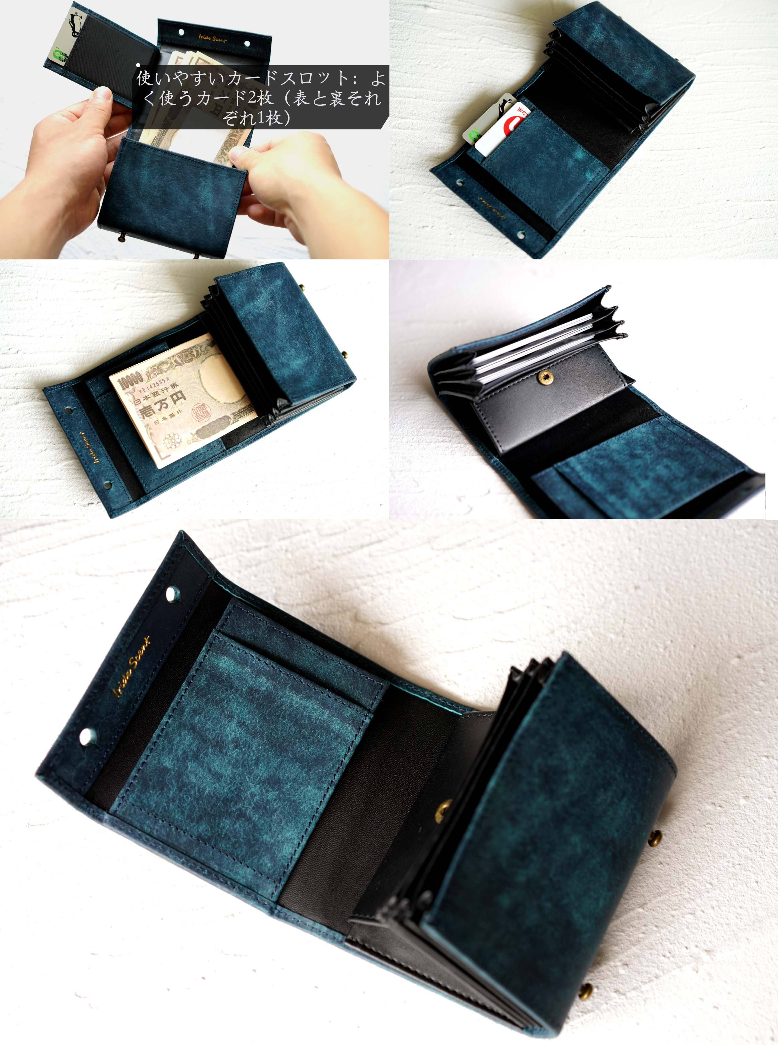 （これは模倣品）m+ 財布 エムピウの二つ折り財布 millefoglie P25 ミッレフォッリエ2 箱型の小銭入れ pueblo