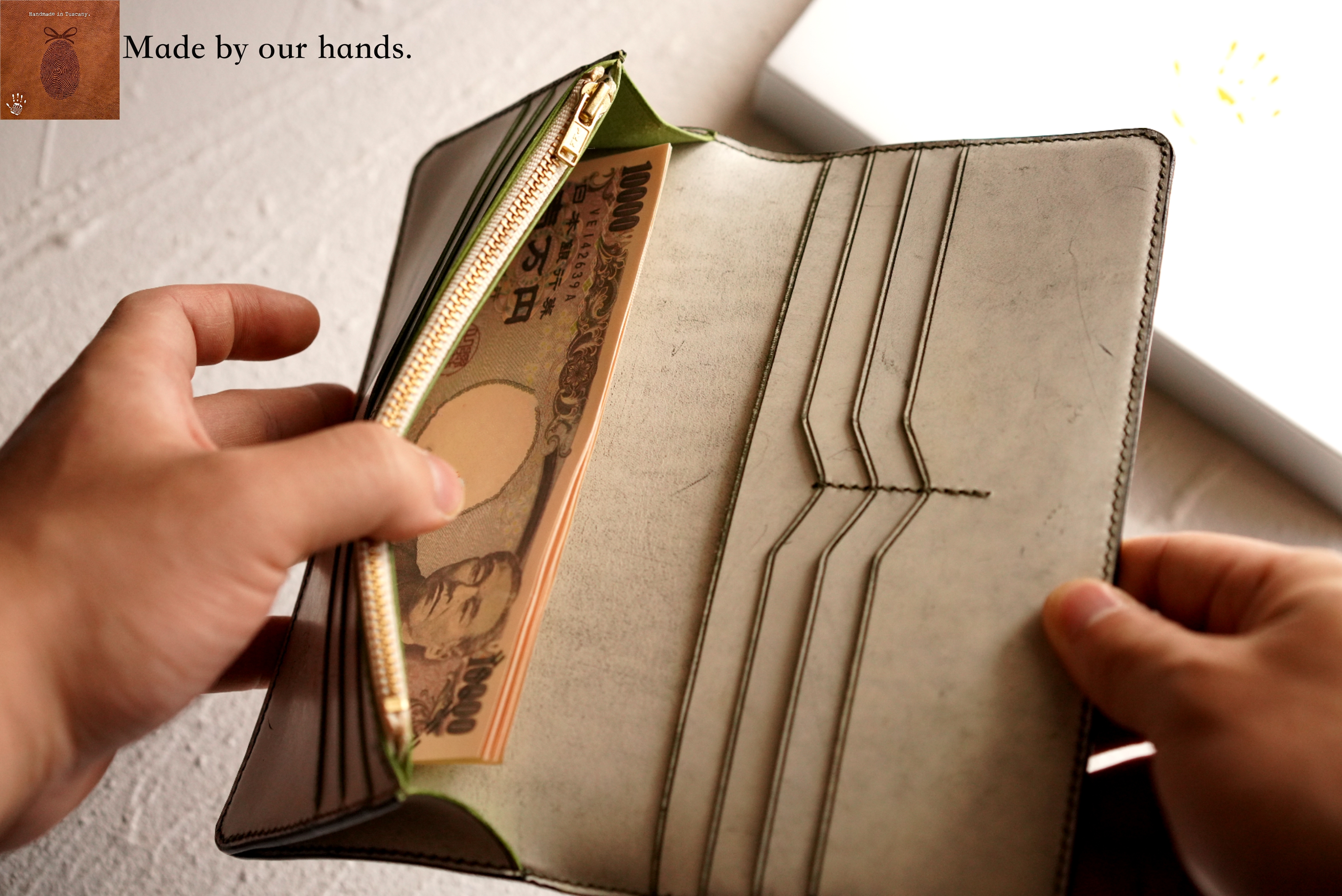 財布 メンズ 長財布 二つ折り レディース イタリアン レザー 本革 大容量 内側までオール本革 紳士 一流の財布職人が作る ブッテーロレザー 高級牛革 Italy Ghost