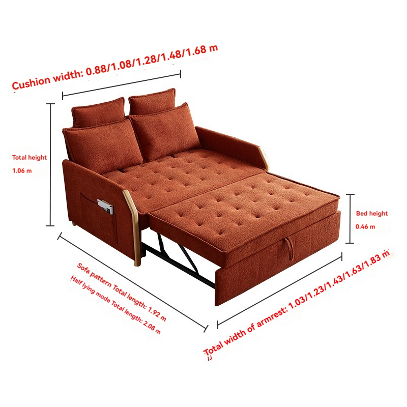 [Pre-order]  T112C small sofa bed folding dual-use 2024 new cream wind puff telescopic multifunctional armrests-Smart-Living