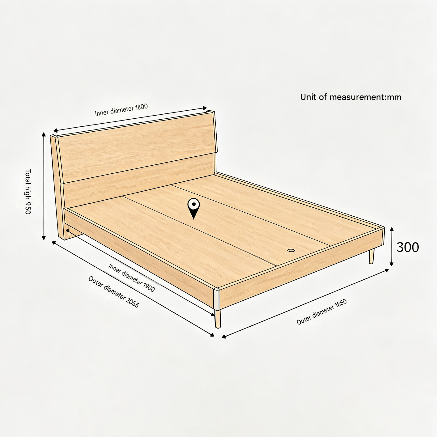 [Pre-order] Space Saving Walnut Bed and Nightstand with Soft White Padding and Sturdy Plywood Frame for SG Homes