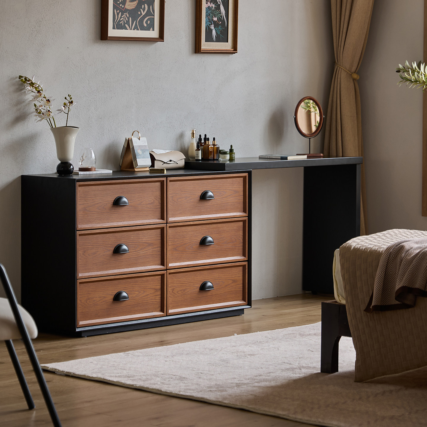 BSYR- DCD-01 [PRE-ORDER] Dressing Table and Chest of Drawers Combination, Extendable End-of-Bed  Makeup Table
