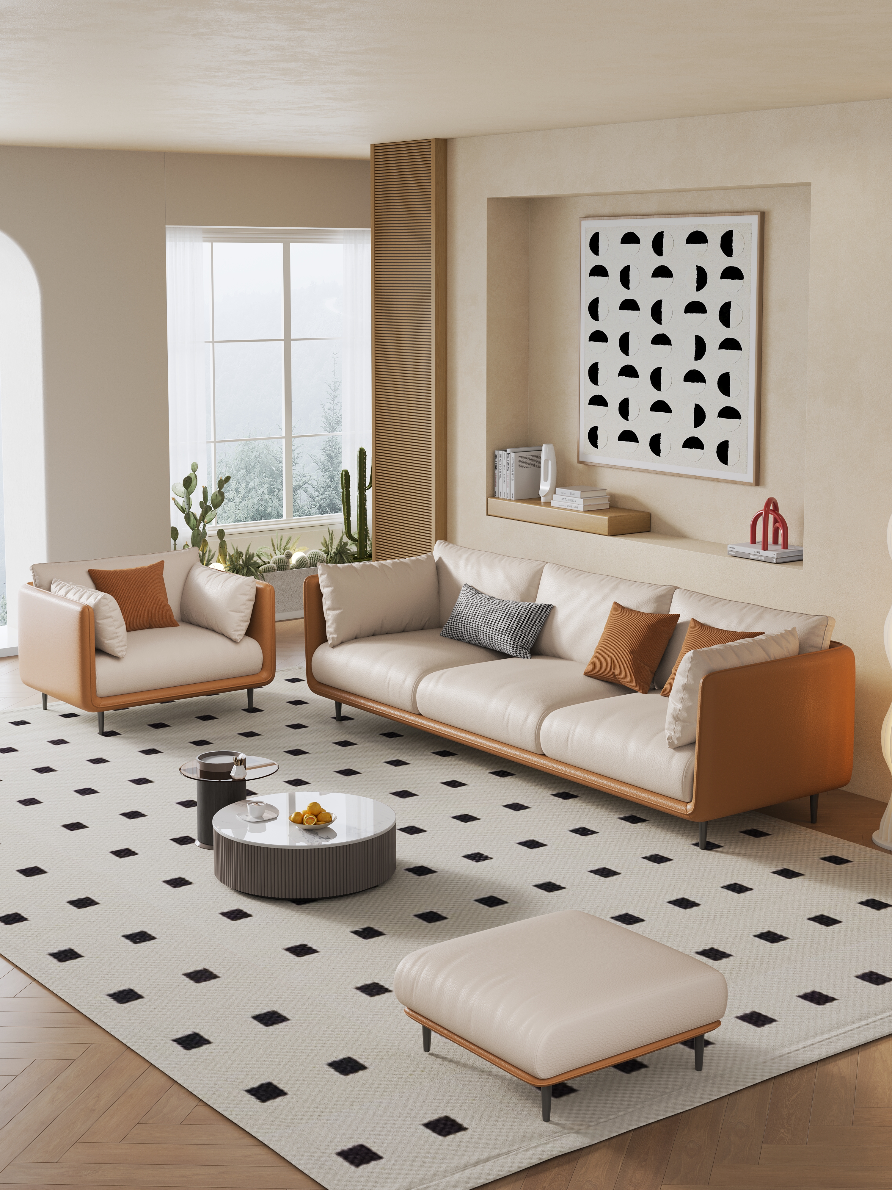 [PRE ORDER]Italian Minimalist Genuine Leather Sofa, Straight-Line Design, Compact Size, Vintage Leather Sofa for Living Room