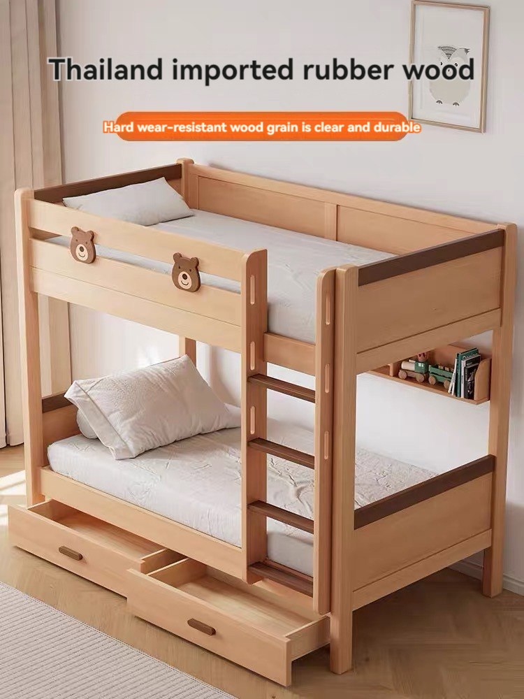 All solid wood bunk bed with high and low double layered mother and child beds, 1.5 meters in size, modern and simple parallel children's storage bed-Smart-Living