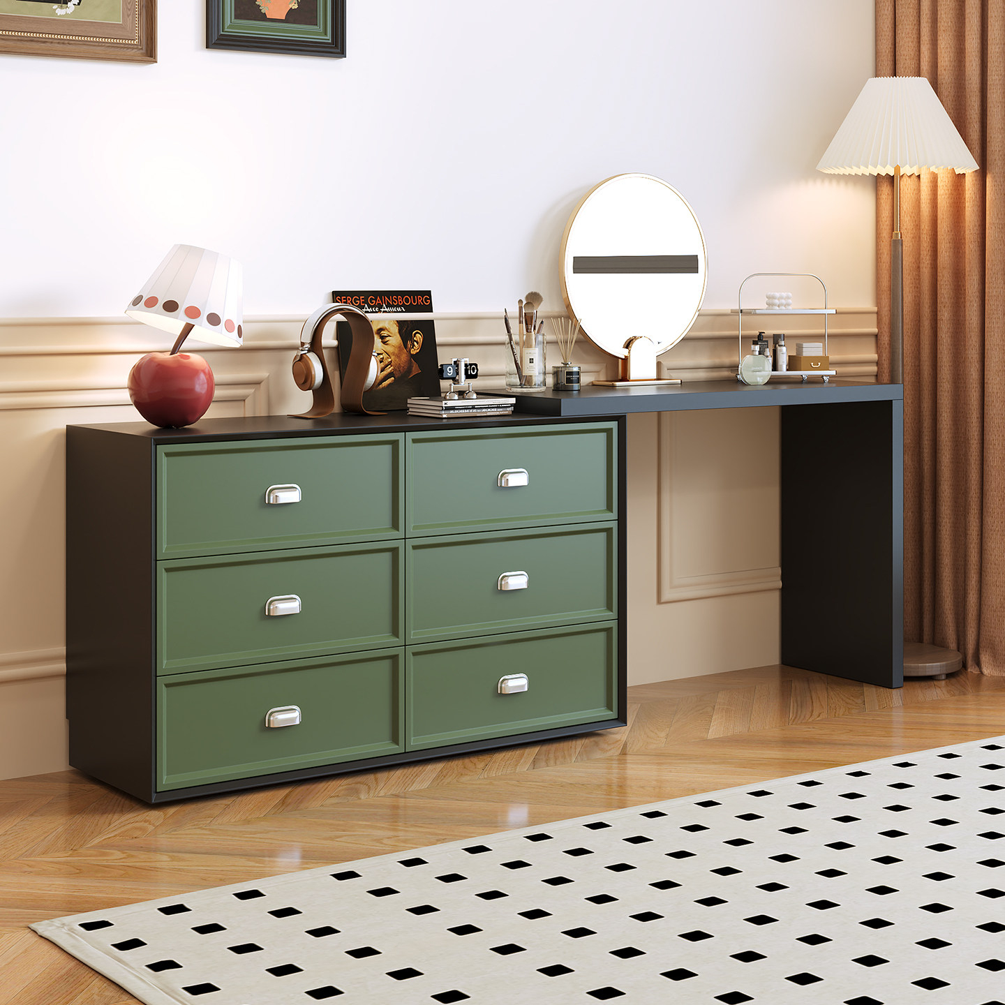 BSYR- DT-01 [PRE-ORDER]  Dressing Table and Chest of Drawers Combination, Extendable End-of-Bed Storage and Makeup Table