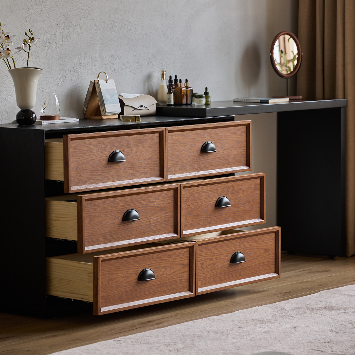 BSYR- DCD-01 [PRE-ORDER] Dressing Table and Chest of Drawers Combination, Extendable End-of-Bed  Makeup Table