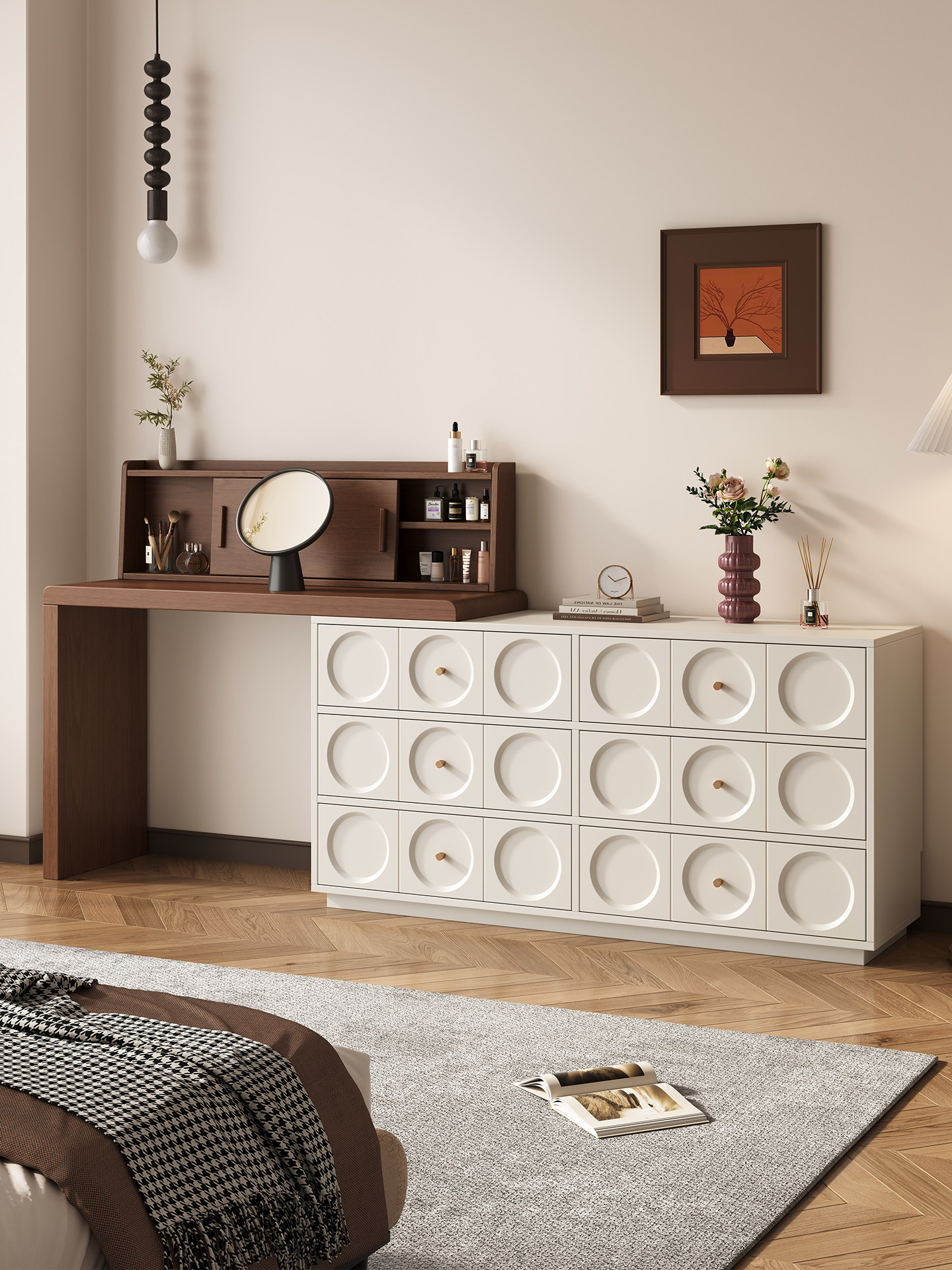 BSYR-WVD-01 [PRE-ORDER] White Round-Knob Vanity Dresser – Multi-Functional Makeup Station with Drawers,Bedroom Organizer