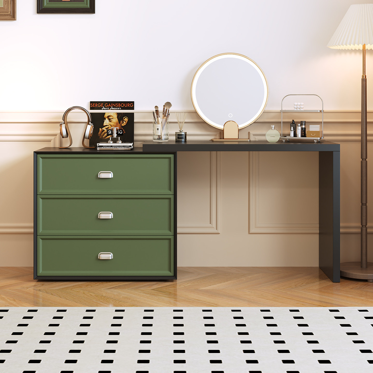 BSYR- DT-01 [PRE-ORDER]  Dressing Table and Chest of Drawers Combination, Extendable End-of-Bed Storage and Makeup Table