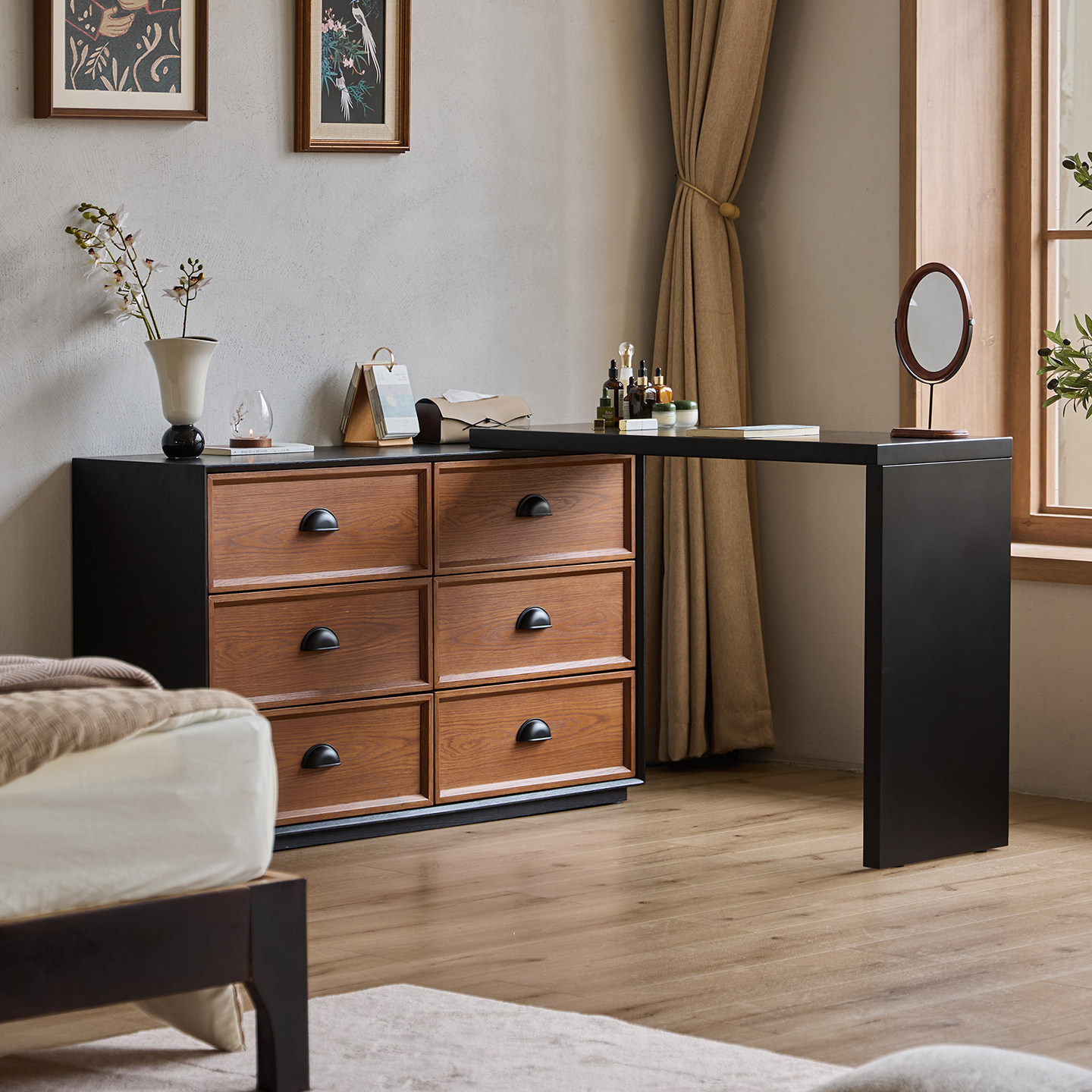 BSYR- DCD-01 [PRE-ORDER] Dressing Table and Chest of Drawers Combination, Extendable End-of-Bed  Makeup Table