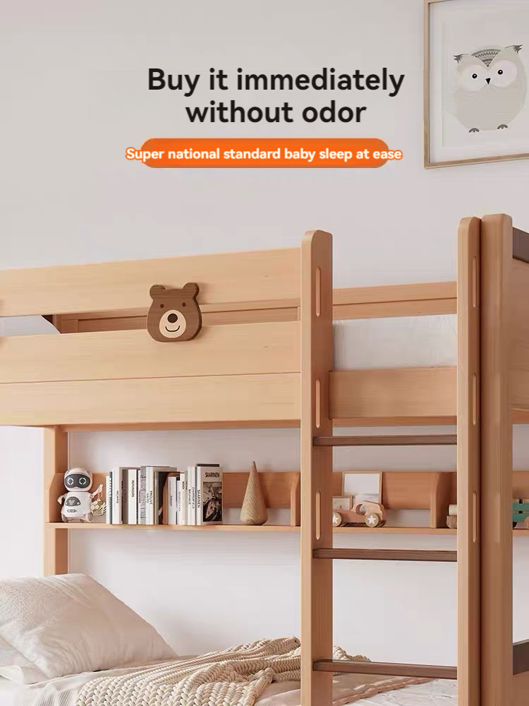 All solid wood bunk bed with high and low double layered mother and child beds, 1.5 meters in size, modern and simple parallel children's storage bed-Smart-Living