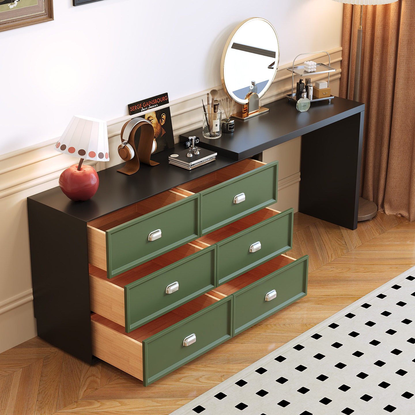 BSYR- DT-01 [PRE-ORDER]  Dressing Table and Chest of Drawers Combination, Extendable End-of-Bed Storage and Makeup Table