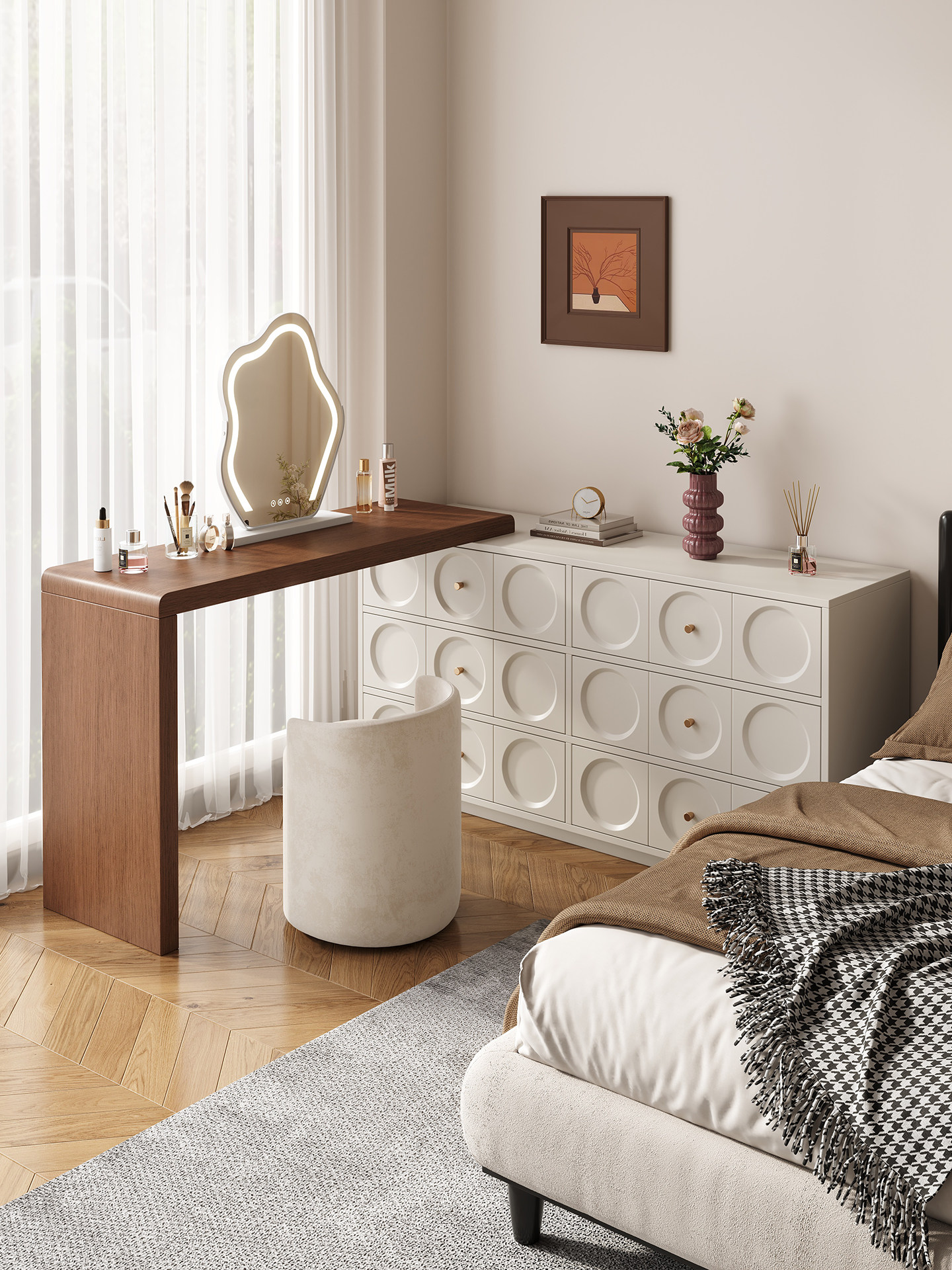 BSYR-WVD-01 [PRE-ORDER] White Round-Knob Vanity Dresser – Multi-Functional Makeup Station with Drawers,Bedroom Organizer