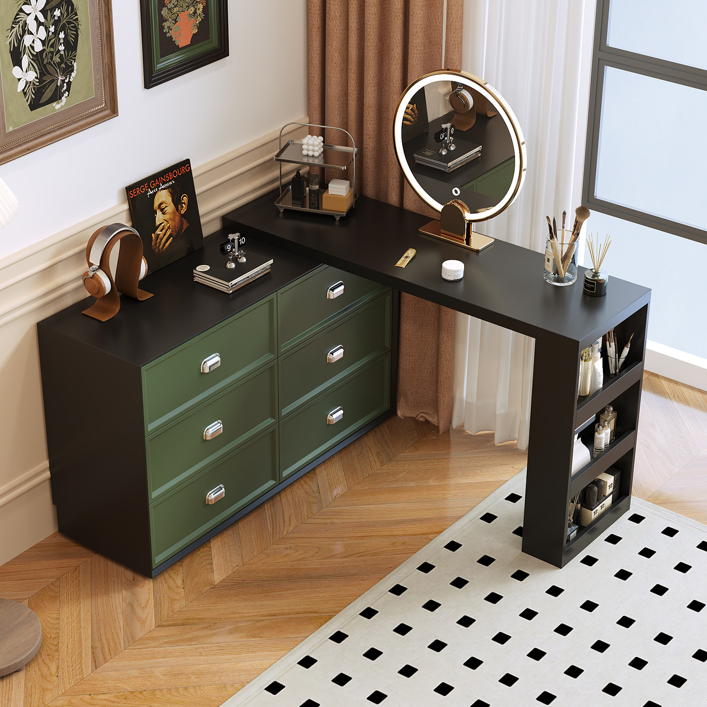 BSYR- DT-01 [PRE-ORDER]  Dressing Table and Chest of Drawers Combination, Extendable End-of-Bed Storage and Makeup Table