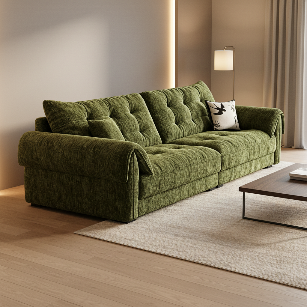 FZT [Pre order] Elephant Ear Sofa Avocado Matcha Green Cloud Straight Row Fabric Sofa Small Apartment Living Room Furniture