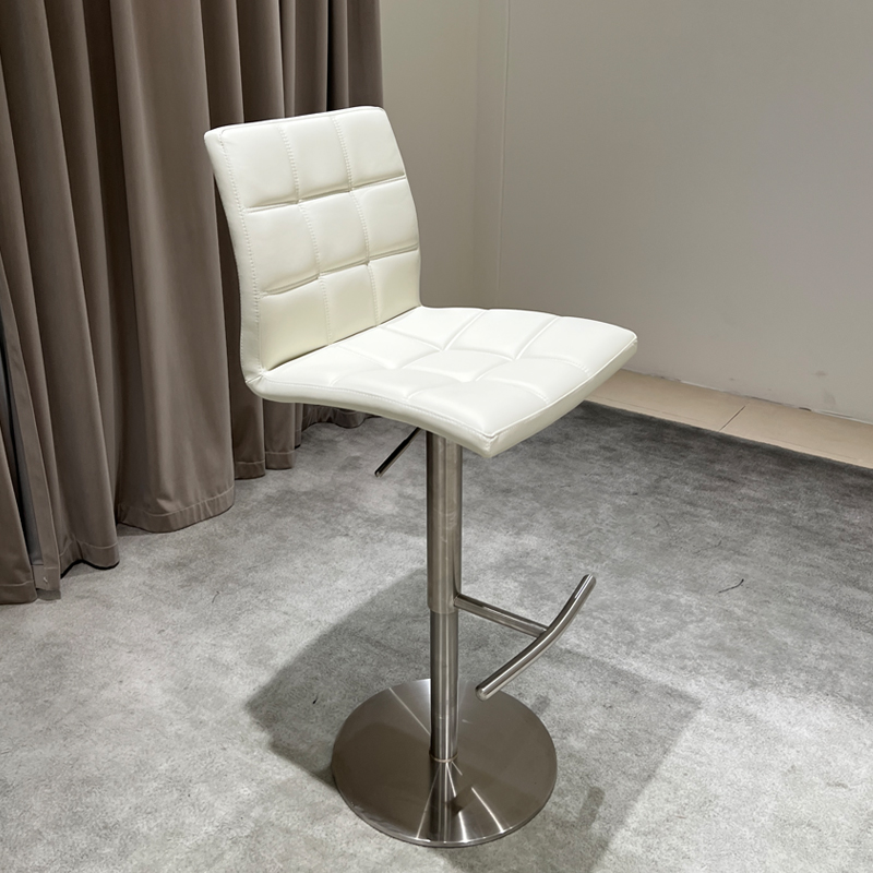 ( PRE - ORDER ) MEERKAT SHOWROOM Nordic Genuine Leather Bar Stool – Italian Light Luxury Design, Modern Minimalist Adjustable Counter Chair with Stainless Steel Base for Home Dining or Kitchen Island