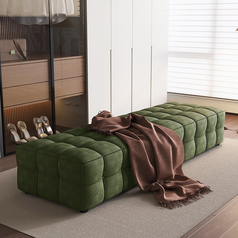 ( PRE - ORDER ) MEERKAT SHOWROOM Italian Light Luxury Plaid Sofa Bench – Long Ottoman for Bedroom, Bed End, Living Room, Fitting Room or Walk-In Closet