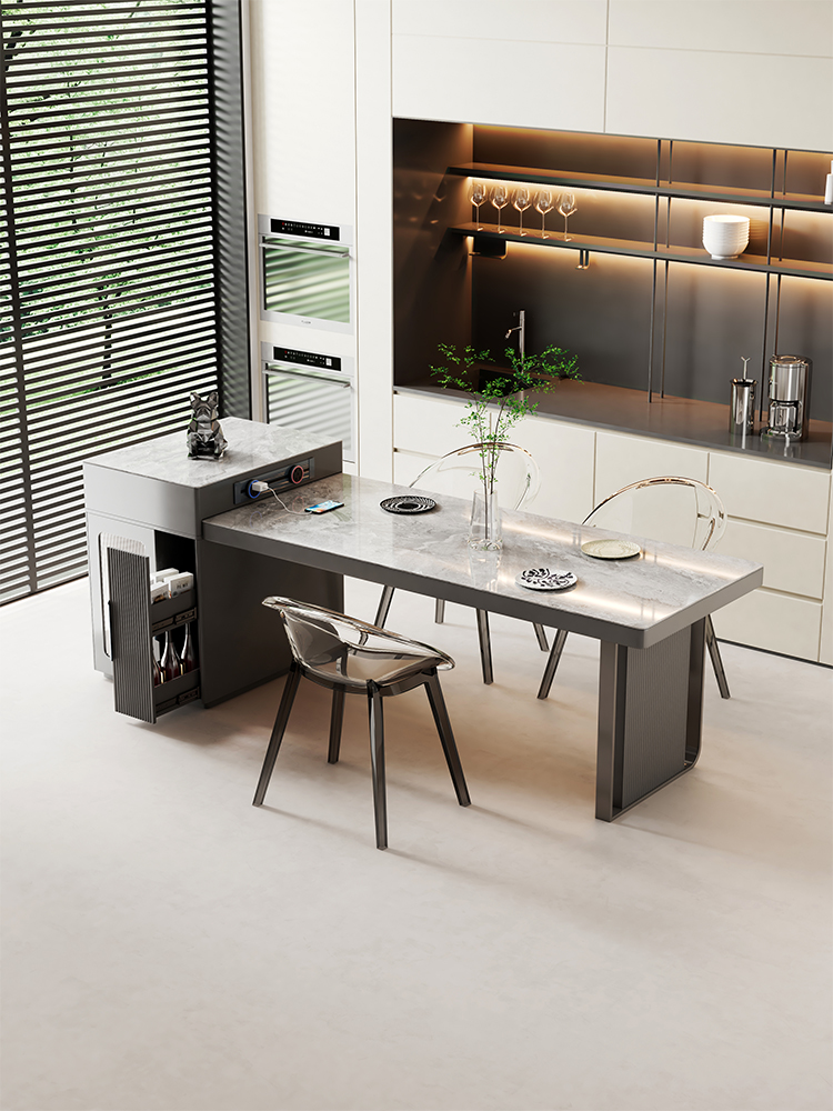 [Pre-order]  The slate island dining table is integrated, modern and simple, small household type, light luxury, telescopic dining table and chair combination, high-end sense-Smart-Living
