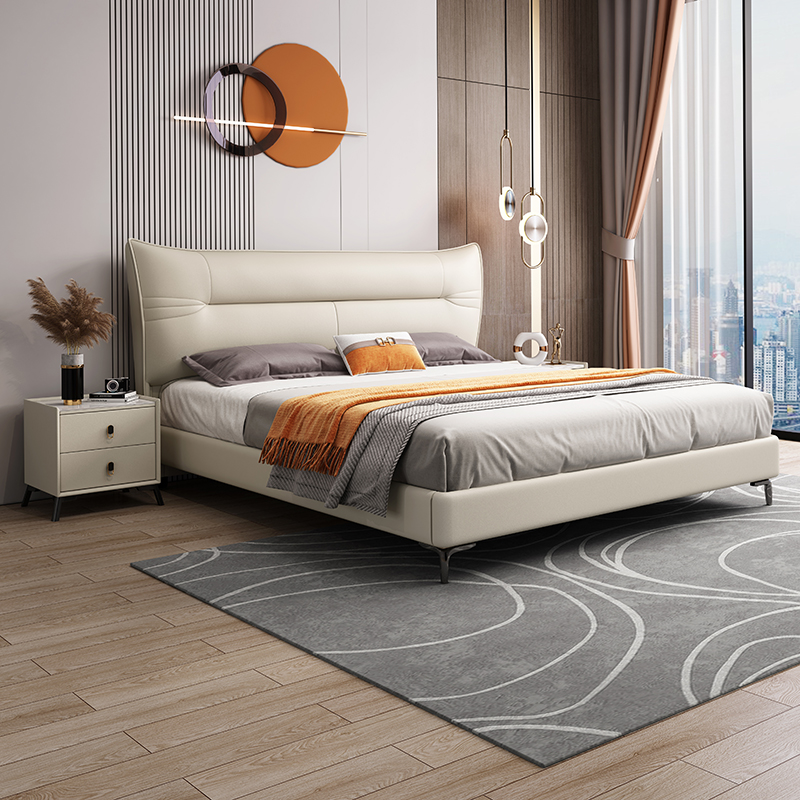 PRE ORDER / BTO PACKAGE - A - BED FRAME - Top layer cowhide bed Italian minimalist leather bed master bedroom double bed