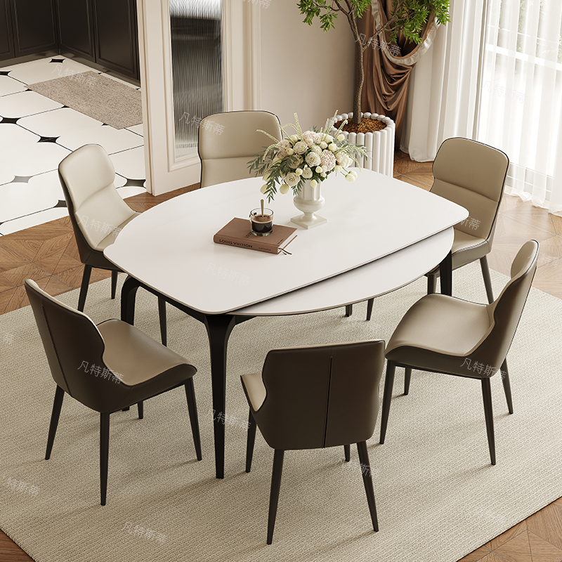 PRE-ORDER/BTO PACKAGE - A - DINING TABLE - Retractable rock plate dining table can be changed into a round shape, modern and simple.