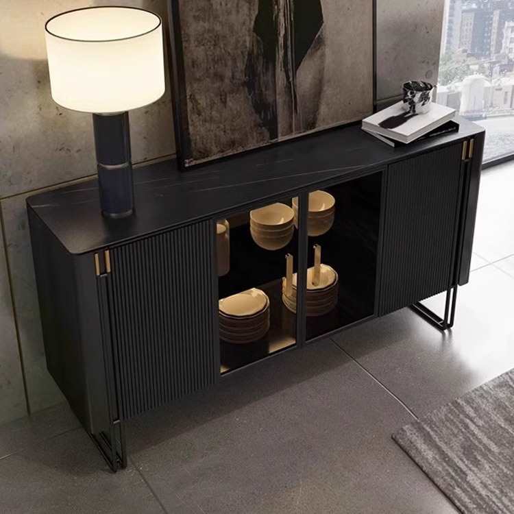 PRE-ORDER Italian light luxury rock plate dining side cabinet light belt high-end entrance cabinet