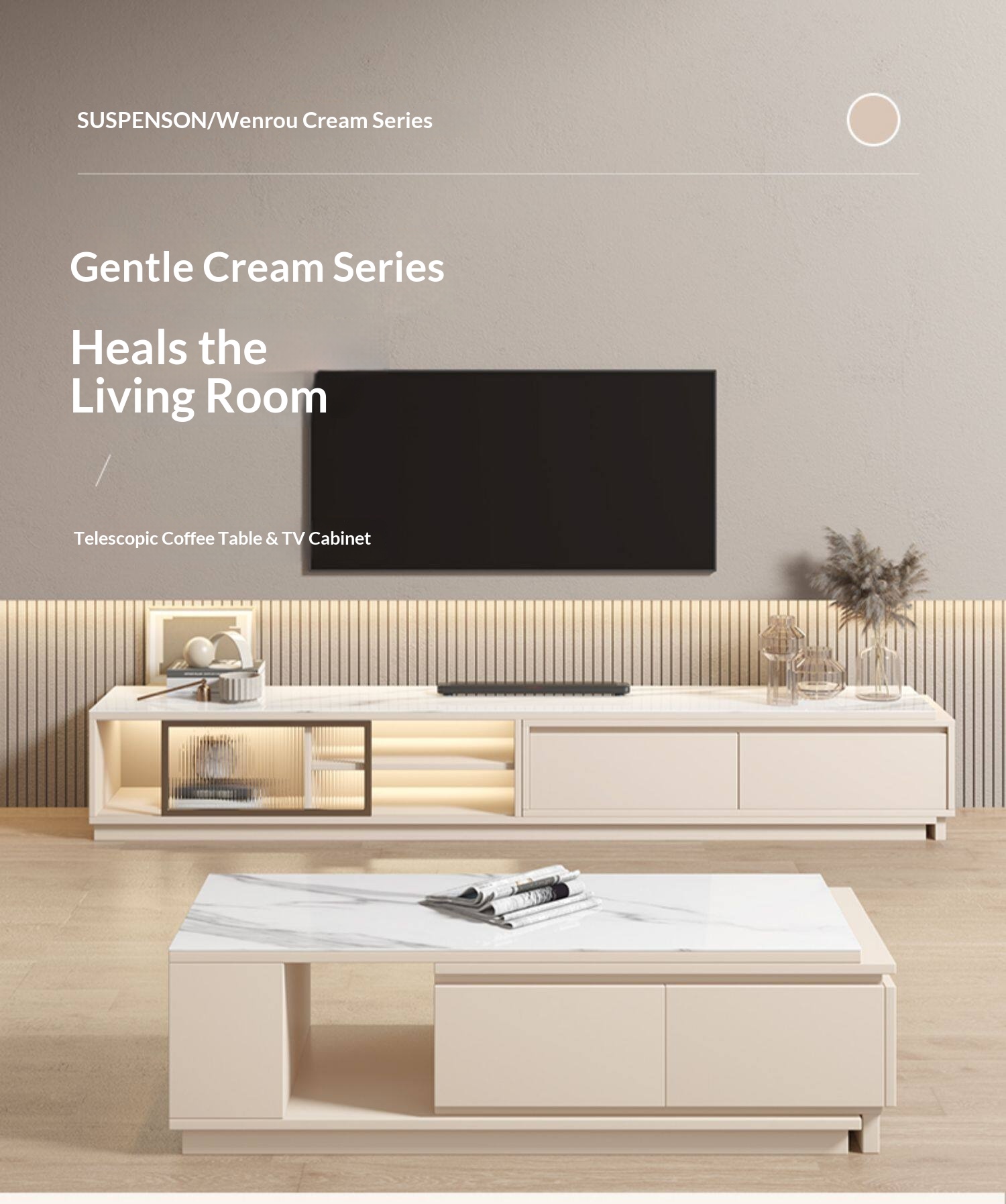 [PRE-ORDER] Cream-colored slab coffee table, modern and luxurious design.